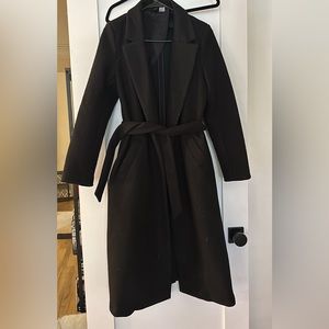 Black long line heavy peacoat H&M